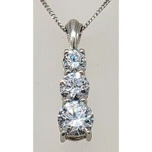 Quartz CZ Past Present Future Pendant Necklace Chain 925 Sterling Clear Sparkly!